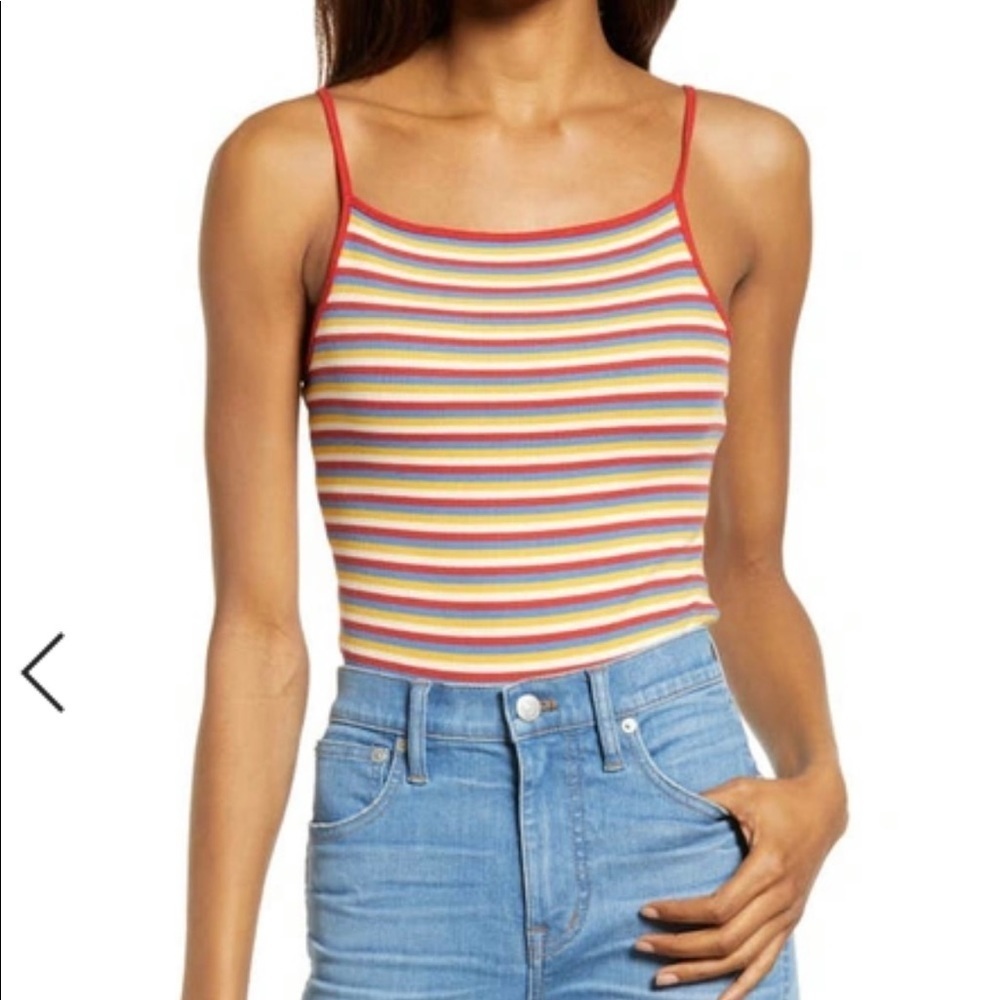 Madewell Bodysuit Sz Small Multicolor Stripe Thong Spaghetti Strap